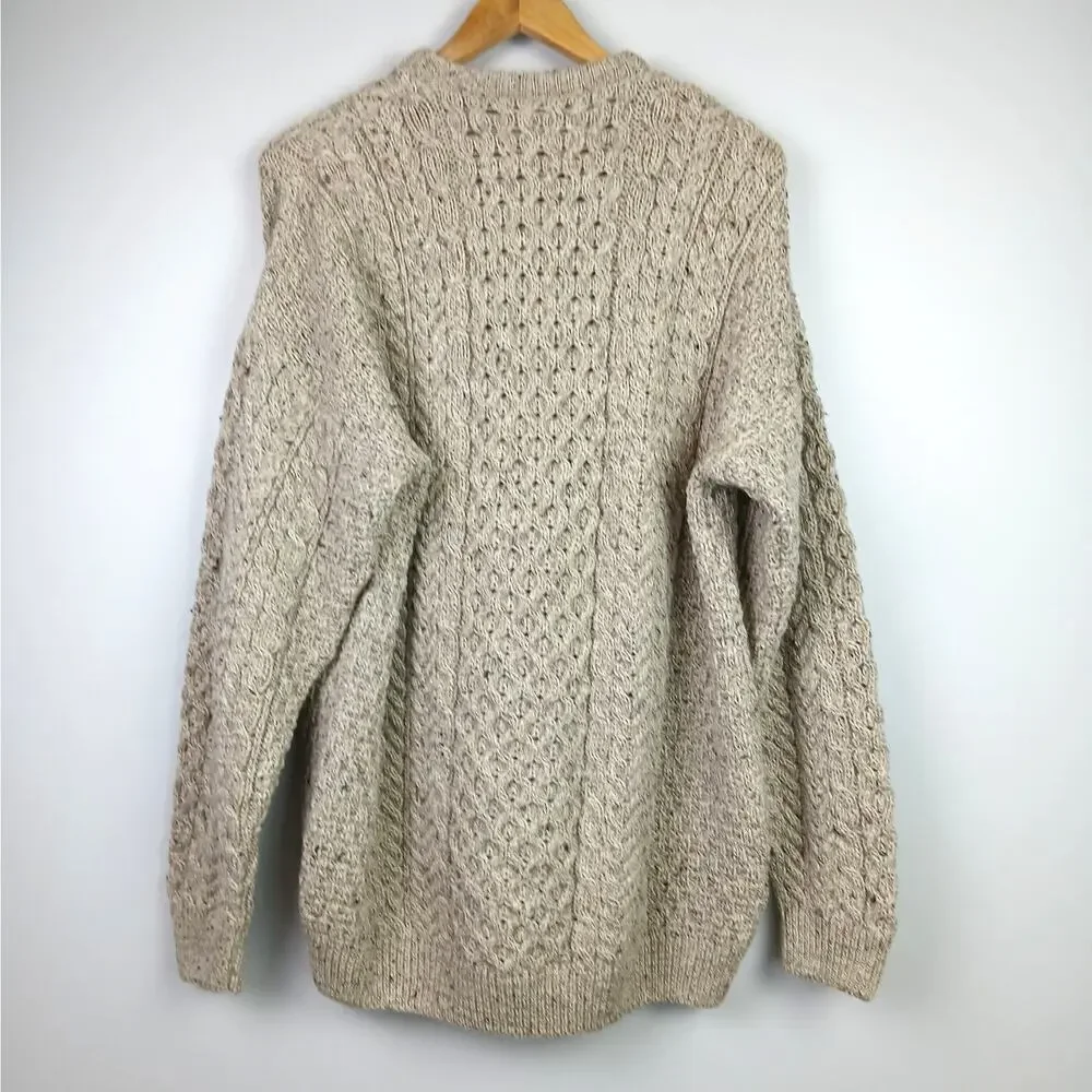 CONNEMARA KNITWEAR Men's SZ XL Irish Pure Wool Fisherman Sweater Oatmeal